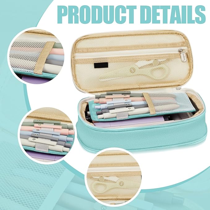 Henoyso 18 Set Aesthetic School Supplies Include Big Capacity Study Pen Bag with Zipper 12 Pcs Chisel Tip Bible Highlighters 5 Pcs Quick Dry Retractable Black Ink Pens for Student Office(Light Green)