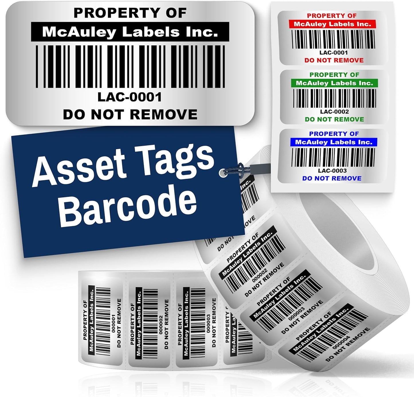 McAuley Labels Custom Asset Tags for Equipment - Numbered, Permanent - Heavy Duty Metalized Polyester, Stronger Adhesive - Barcode Label - 1.5x0.75 Inches