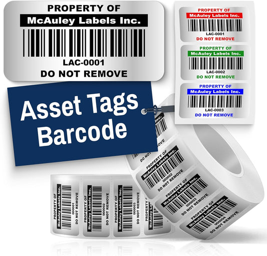 McAuley Labels Custom Asset Tags for Equipment – Numbered, Permanent, Adhesive, Metalized Silver Polyester - Barcode Label - 1.5x0.75 Inches