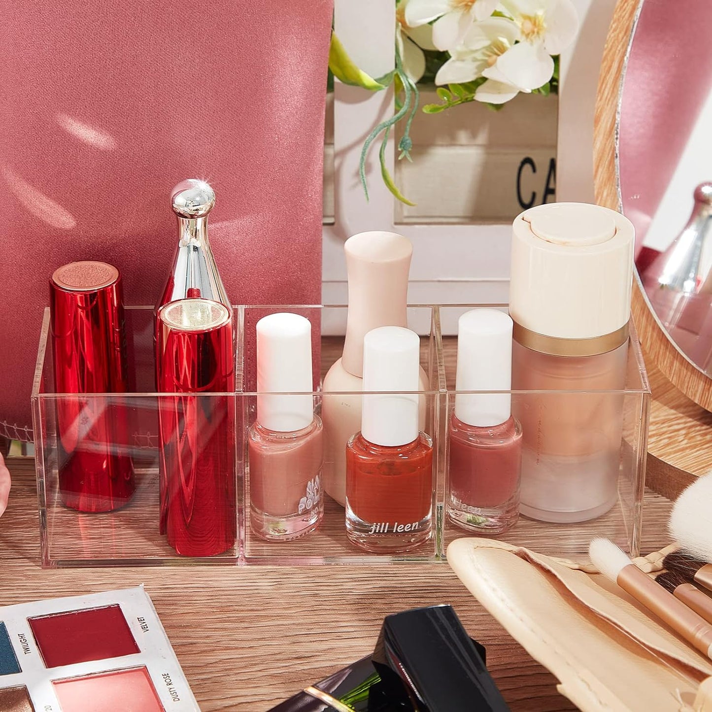 Epakh 2 Pieces Acrylic Cube Organizer 3 Compartments Clear Acrylic Pencil Holder Makeup Brush Drawer Organizer for Desk, Office, Vanity