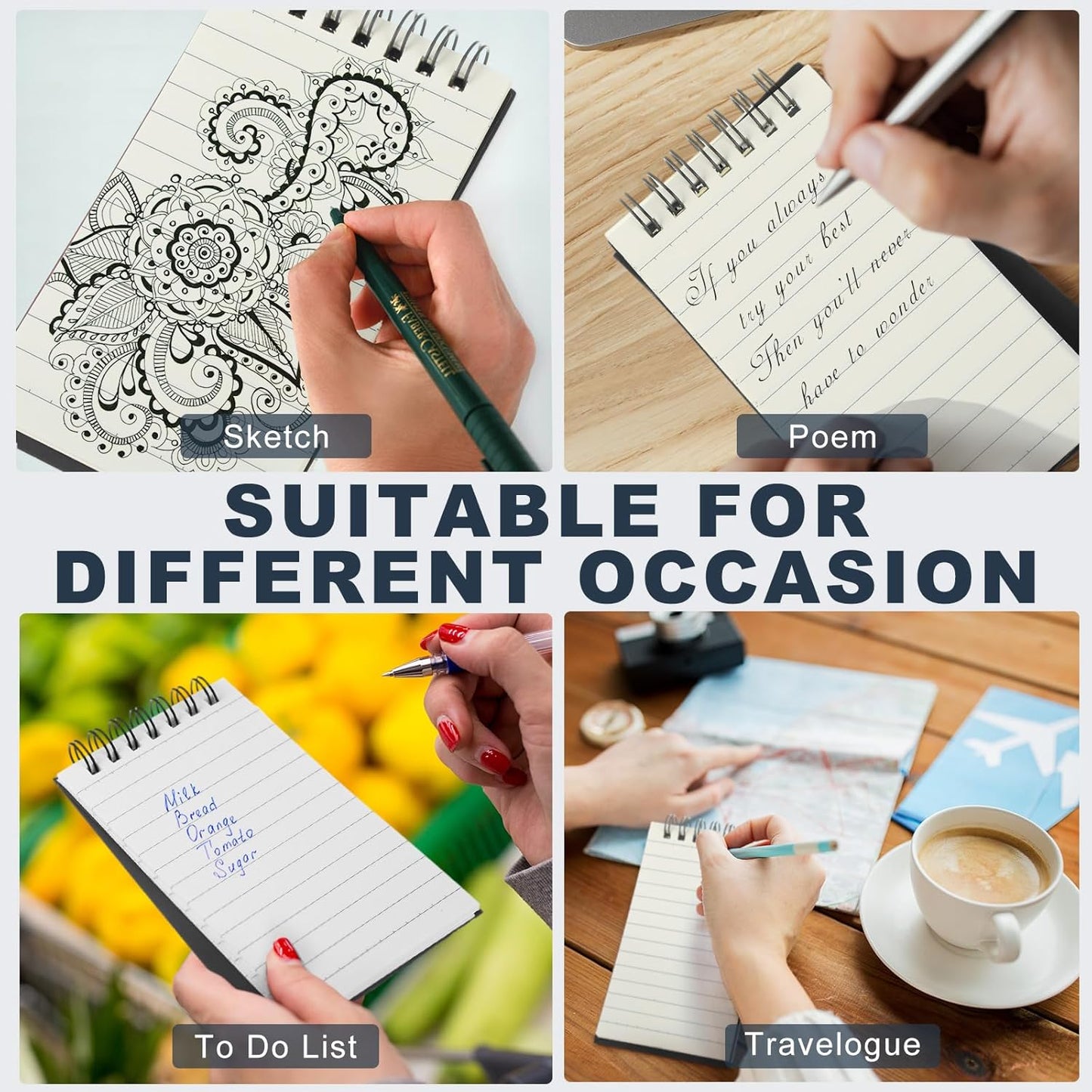 Tenceur 100 Pcs Pocket Notebook Bulk Small 3x5 Inch Spiral Notepads Mini Top Bound Notebook with Lined 120 Pages Ruled Memo Pads for Office College Nurse Essentials Back to School Gift (Black)