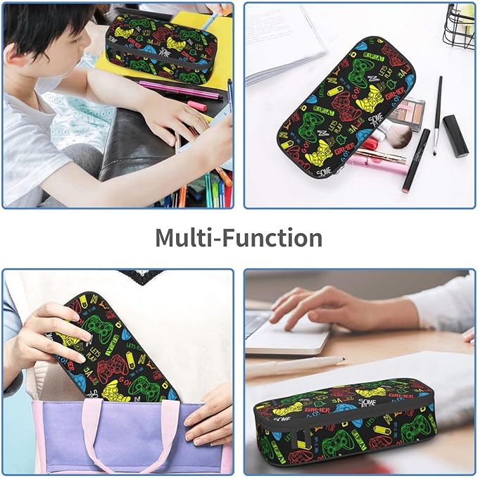 Colorful Video Game Controller Large Pencil Case With Zipper Compartments Stationery Pencil Bag For Kids Teens Students School Supplies