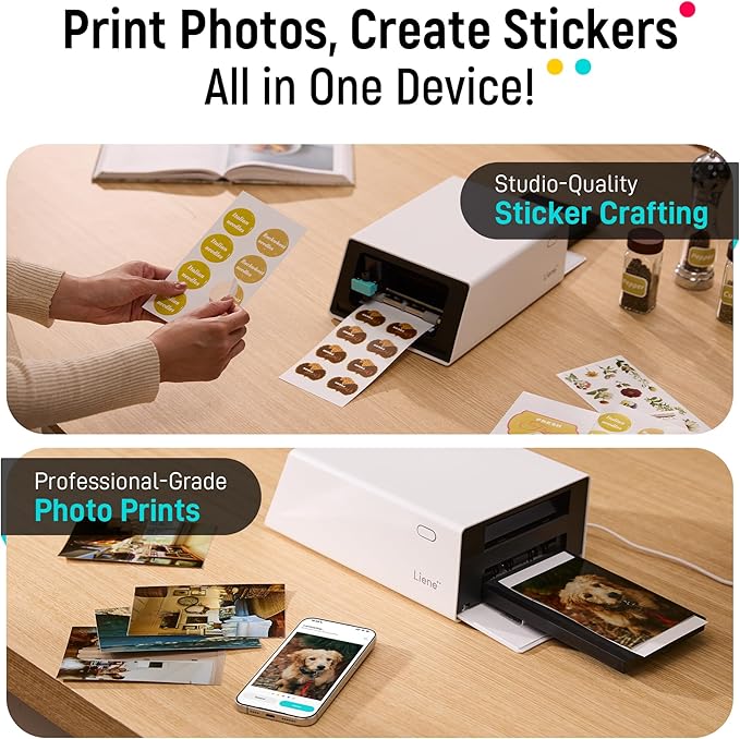 Liene PixCut S1 Photo Pro Pack - All-in-One Photo Sticker Printer and Cutter for High-Volume Printing, Professional-Grade Photos & Custom Stickers