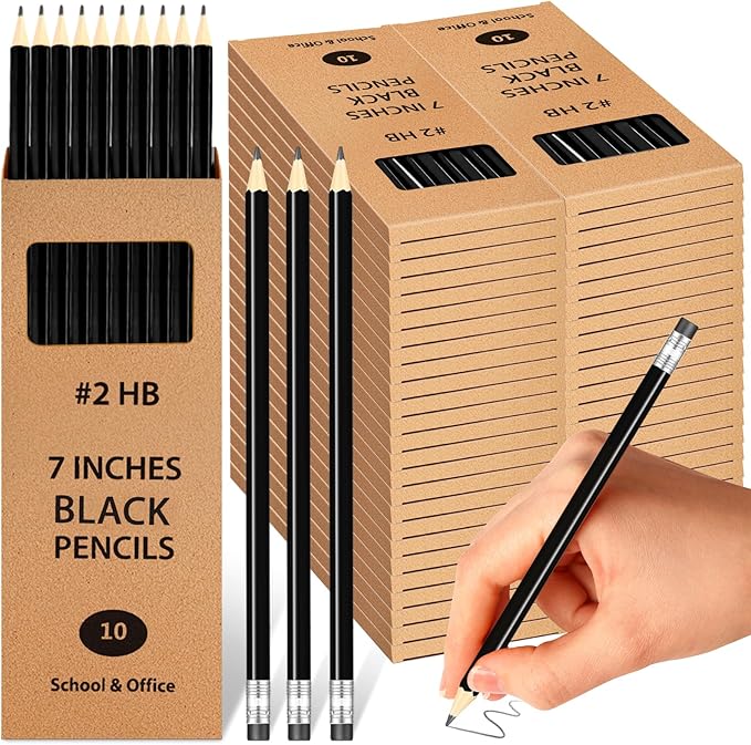 Geyoga 50 Boxes Woodcased Classroom #2 HB Pencils with Erasers 500 Count Pre-sharpened Number 2 Pencils for School Teacher Office Supplies, Writing, Drawing and Sketching Back to School Gifts(Black)