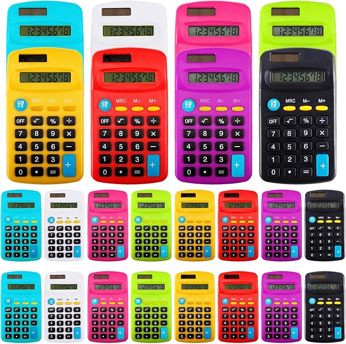 18 Pack Mini Pocket Calculators, Pocket Size Mini Calculators, 8 Digit Display Basic Calculator,Solar Battery Dual Power Function Calculator for Students Kids Home Office(9 Colors)