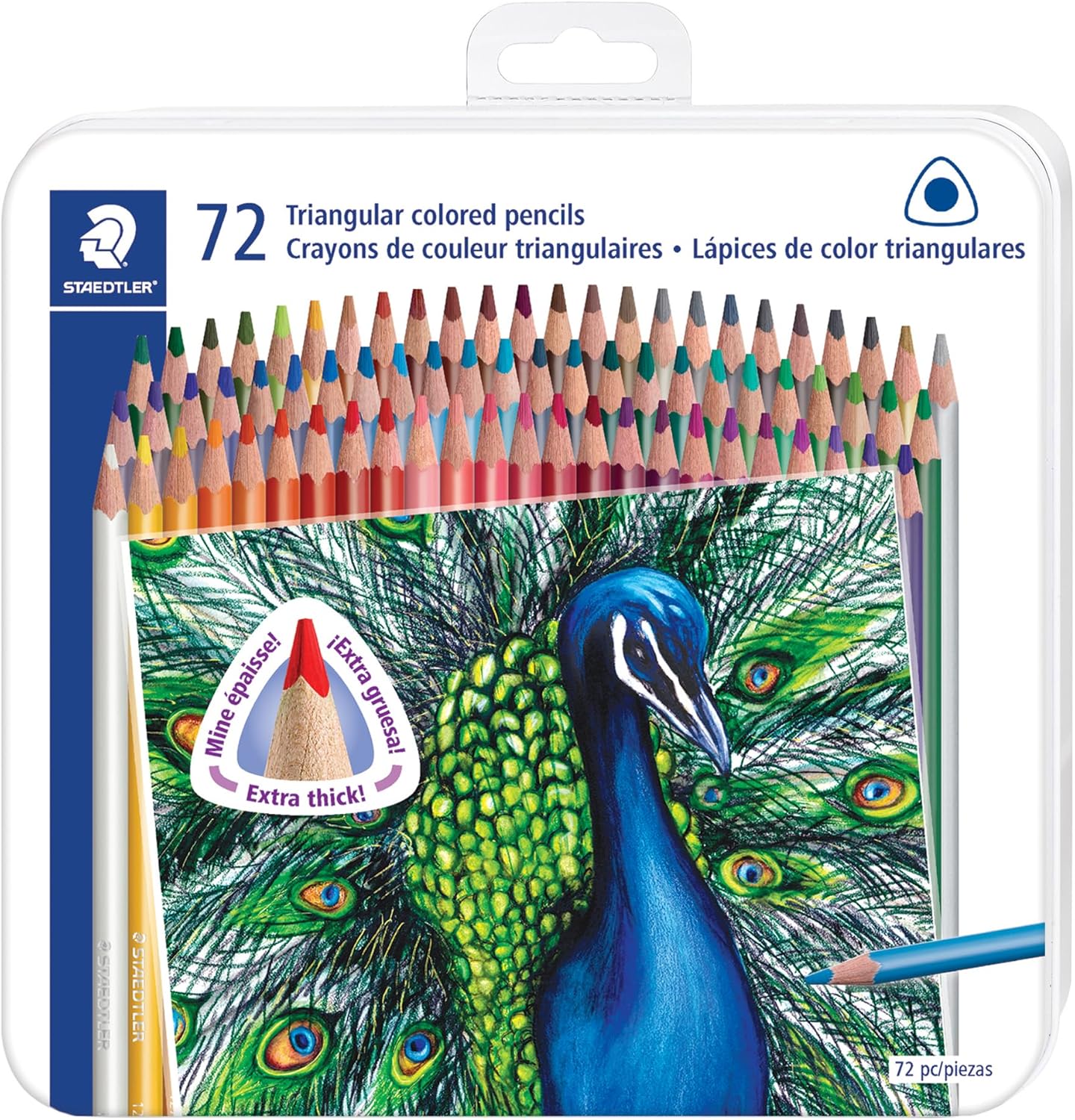 STAEDTLER Colored Pencils Set (72-Pack) - Ergonomic Triangular Barrel, Smooth 4mm Lines, Wood - 72 Vibrant Colors in Tin, for Artists & Students