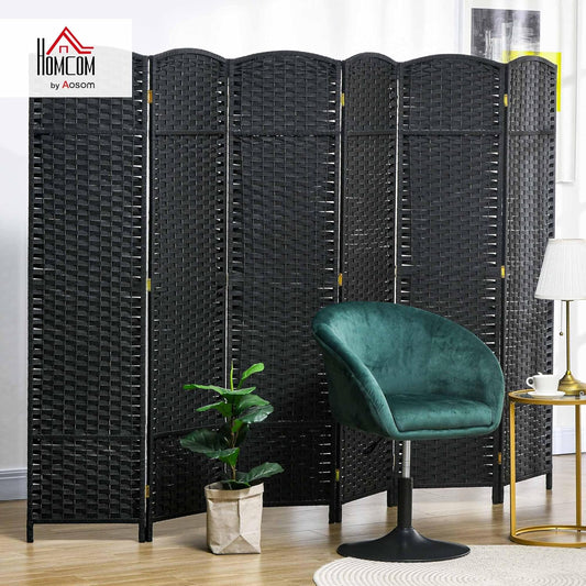 HOMCOM Room Divider, 6 Panel Folding Privacy Screen, 5.6' Tall Freestanding Wall Partition for Home Office, Bedroom, Black