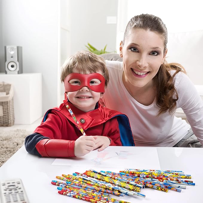 Kolewo4ever 200 Pieces Hero Text Pencils Cylinder Wood Pencils Pow Snap Wham Bang Elements Pencil 4 Style Assorted Kids Pencil for Classroom Rewards Carnival Prizes