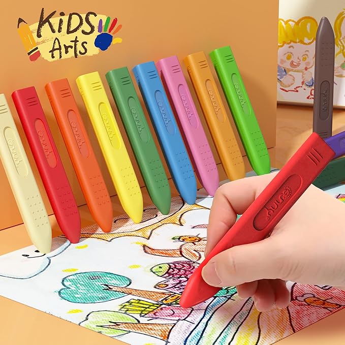 Triangle Jumbo Crayons for Toddlers, 18 Colors Mess Free Unbreakable Crayon Gifts, Easy to Hold Washable Crayons for Kids, Safe Coloring Gifts for Babies and Children