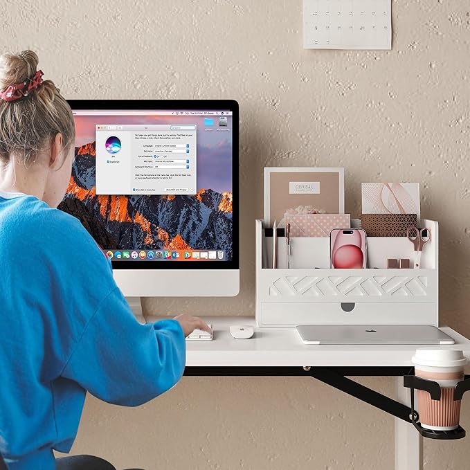 Wisuce Bamboo Mail Organizer Countertop Desktop with Drawer - Desk Organizer with File Organizer for Office Supplies All-in-One Desk File Organizer with Pencil Holder for Paper Letter Envelope Bill