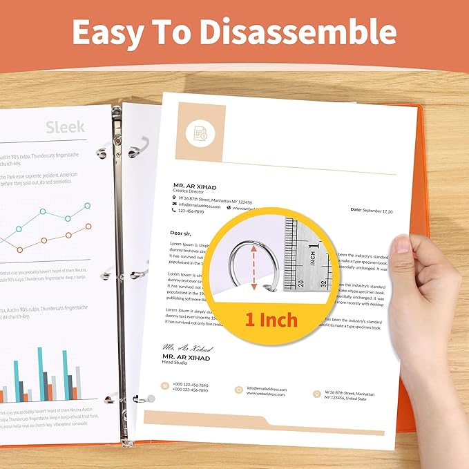 SUNEE 1 Inch Binders 3 Ring 6 Pack, Clear View Three Ring Binders PVC-Free (Fit 8.5x11 Inches) for School Binder or Office Binder Supplies, Classic 6 Colors