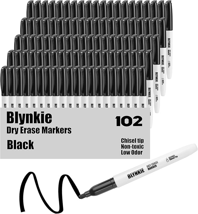 Dry Erase Markers Bulk Pack of 102 Chisel Tip Black Whiteboard Markers, Low Odor Suitable for School Office and Home