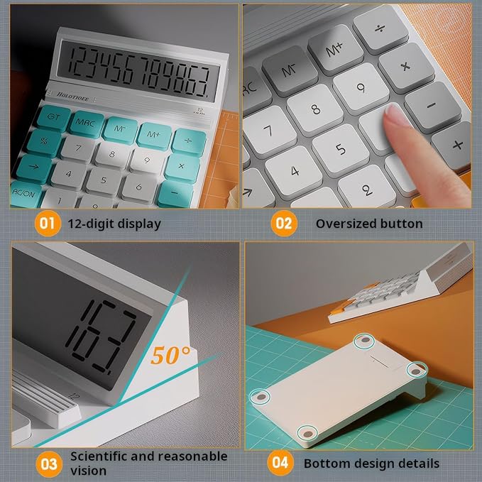 12 Digits Desktop Calculator with Large LCD Display and Sensitive Button, for Home, Office, School, Class and Business, 4 Function Small Basic Calculators for Desk