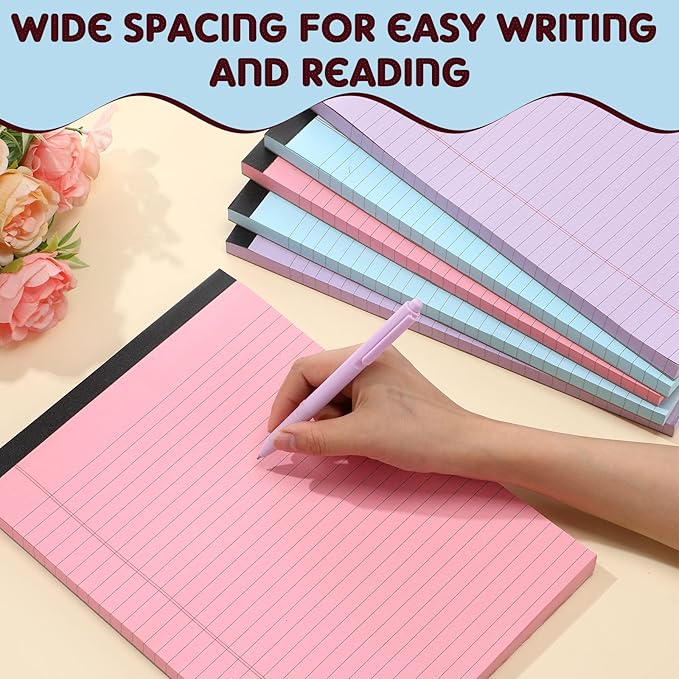 Honoson 6 Pack Legal Pads 8.5 x 11 College Ruled Colored Notepad 600 Sheets Wide Ruled Writing Pads 100 Sheets/pad Lined Paper Bulk for Office School Classroom Teacher Students Supplies, 3 Colors