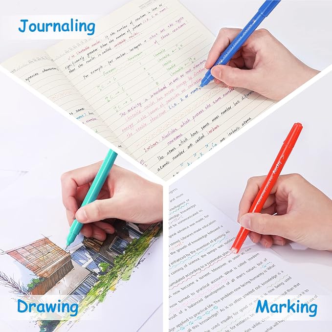 AECHY 12Pcs Dual Tip Markers Pens for Note Taking, Curve Highlighter with 10 Different Curv Shapes & 12 Colors Fine Lines, Colored Curve Pen for Students,Planners,Teachers, Scrapbook Supplies