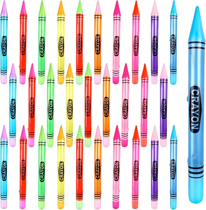 30 Pcs 41 Inch Inflatable Crayons Jumbo Blow Up Crayon Prop Gaint Inflatable Pen Balloon for School Classroom Birthday Christmas Party Decoration Photo Prop