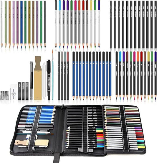 Art Supplies Drawing Kit, 74Pcs Drawing Pencils for Sketching - Include Colored, Graphite, Colored, Metallic, Charcoal Pencil, Ideal Gift for Beginners & Professional Artists Teens & Adults