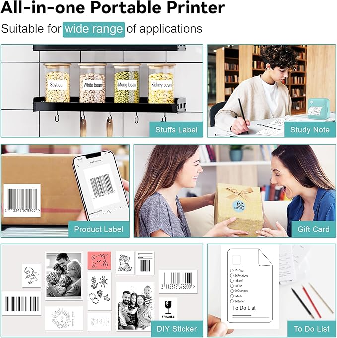 Label Maker Machine with Tape - 14 Sizes (0.47-2") Bluetooth Thermal Label Printer, Mini Sticker Maker for Home,Office,Organization, Portable Sticker Printer Print Pod for Phones(Light Blue)