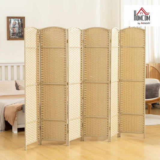 HOMCOM Room Divider, 6 Panel Folding Privacy Screen, 5.6' Tall Freestanding Wall Partition for Home Office, Bedroom, Beige