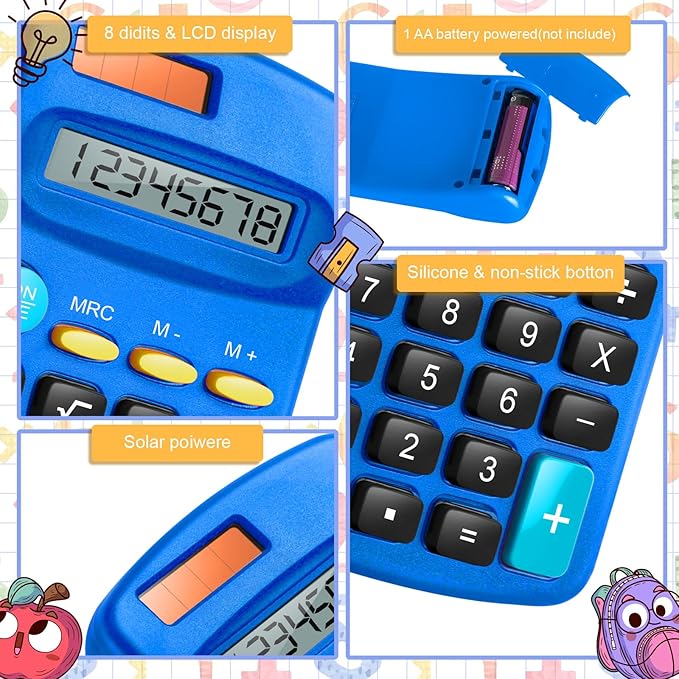 36 Packs Pocket Size Mini Blue Calculator Basic Calculators for Handheld Angled Students 8 Digit Display Solar Battery Dual Power Small Calculator for Students Kids Home Office