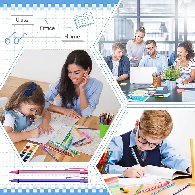 Colarr 200 Pcs Back to School 0. 7mm Mechanical Pencils with Eraser Bulk Colorful Cute Inkless Mechanical Pencils for Office Classroom School Student Writing Drawing Sketching(Classic Style)