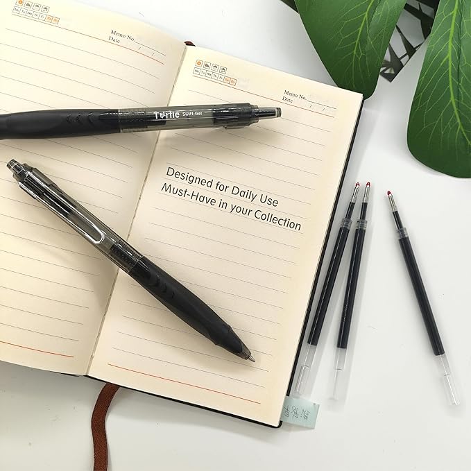 Turtle Swift Gel Pens – Retractable Gel Pens with Black Ink, 0.7mm Medium Point Ballpoint Pens for Writing, Journaling, Note-Taking – Quick-Drying, Smudge-Free – School & Office Supplies - 12-Pack