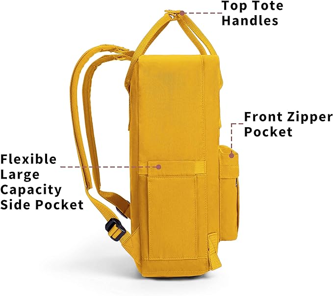 KALIDI Casual Laptop Backpack 15 Inches Classic Camping Rucksack Travel Outdoor Square Daypack College Hiking Gym Bag, Yellow