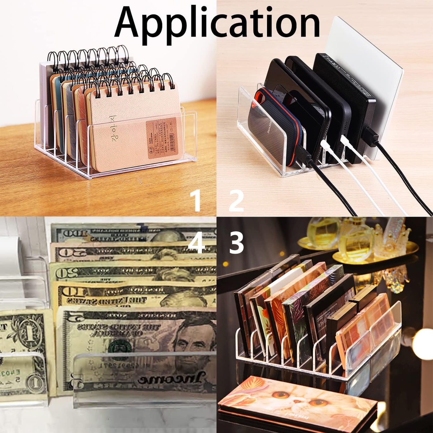 Acrylic Mail Holder 2 Pack, 7 Slots Clear Desk Organizer for Sorting Mail, Clear Bill Money Organizer for Envelope, Card and Makeup, Cash Tray for Cash Stuffing, Use in Home and Office