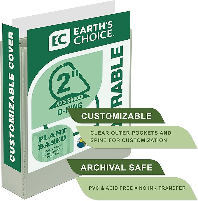 Samsill Plant-Based 2 Inch Durable D-Ring, Made in USA, View Binder, Eco-Friendly, USDA Certified Biobased, 4 Pack, Boho Assortment