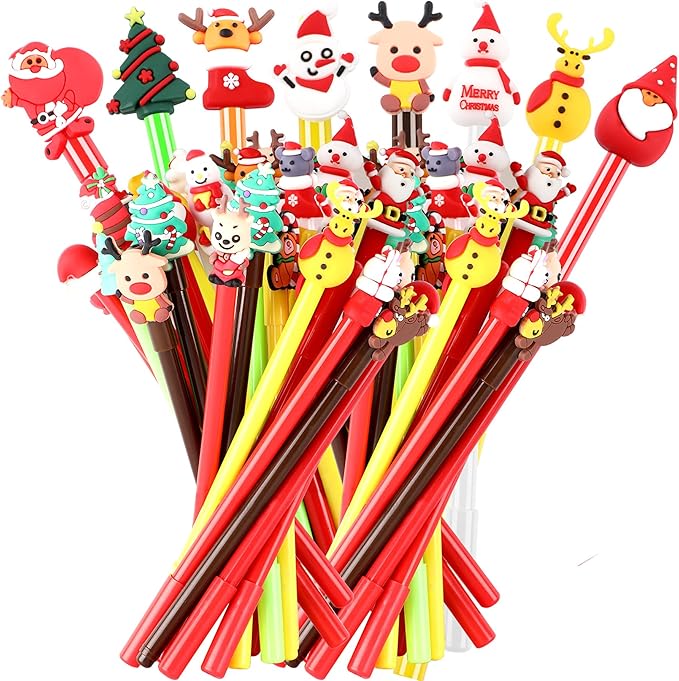 SANNIX 50 Pcs Christmas Pens for Kids, Cartoon Gel Ink with Black Ink for Students Teacher School Supplies Cute Holiday Pens Christmas Party Favors (20 Styles)