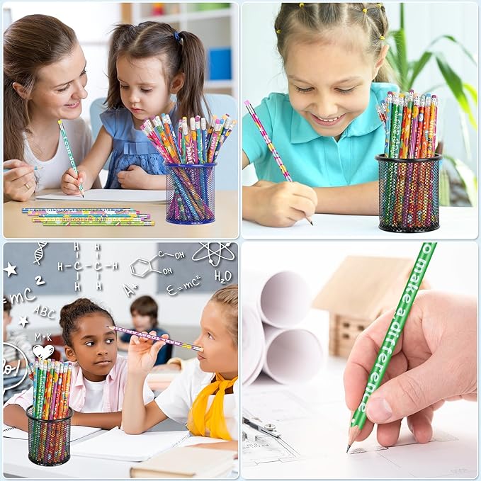 100 Pcs Motivational Pencils Bulk, Rainbow Inspirational School Pencils for Classroom, Cute Pencil with Encourage Positive Sayings, Back to School Supplies for Kids Student Teacher Classroom Reward