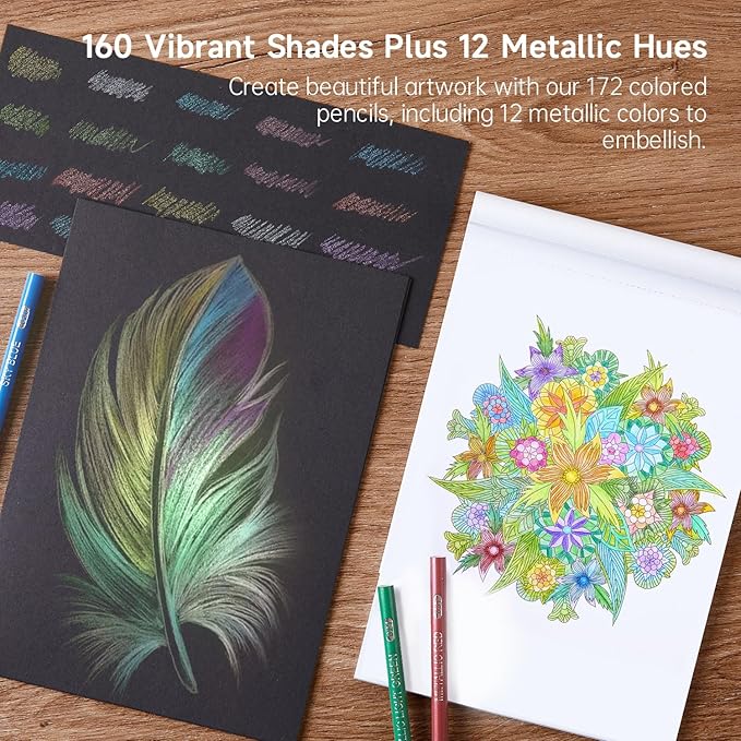 Shuttle Art 172 Colored Pencils, Soft Core Color Pencil Set for Adult Coloring Books Artist Drawing Sketching Crafting
