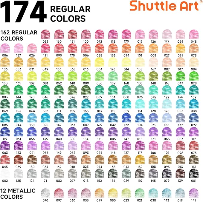174 Colors Professional Colored Pencils, Shuttle Art Soft Core Coloring Pencils Set with 1 Coloring Book,1 Sketch Pad, 4 Sharpener, 2 Pencil Extender, Perfect for Artists Kids Adults Coloring, Drawing