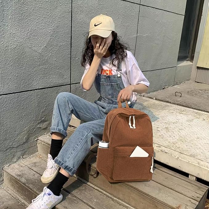 School Backpack for Teens Large Corduroy Bookbag Lightweight 15.6 inch Laptop Bag for Girls Women Casual High School College