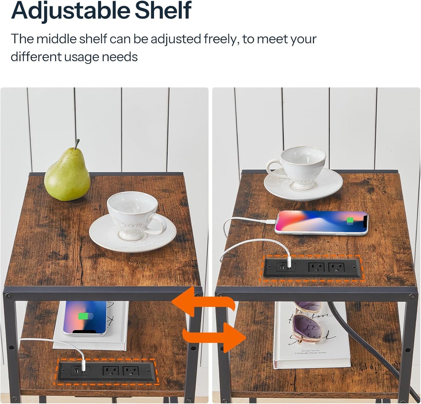 HOOBRO Computer Tower Stand, 3-Tier PC Tower Stand, PC Stand with Charging Station, Mobile CPU Stand Fits Most PC, Adjustable Shelf, for PC Tower, Printer, Home Office, Rustic Brown BF12UCJ01