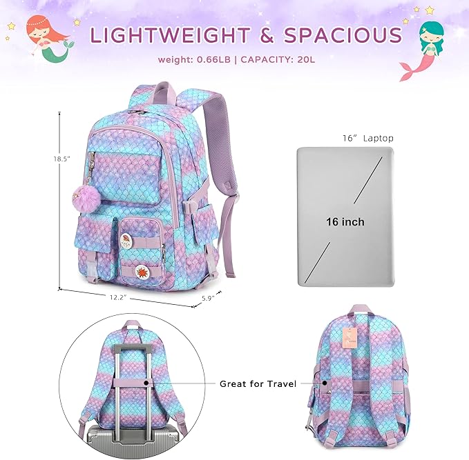 Girls Backpack,15.6 Inch Laptop School Bag Large Primary Elementary Middle College Bookbags Kids Backpacks for Teens Girl Women Students Anti Theft Travel Daypack (Purple)