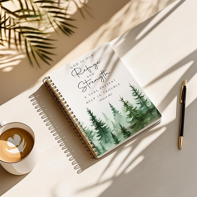 YOU FOUND ME Bible Journal, A5 Spiral Christian Bible Journal with Pink Cherry Notebook, God is Our Refuge and Strength, Bible Verse Gift for Women Birthday Christmas, Sunday School, Office Supplies