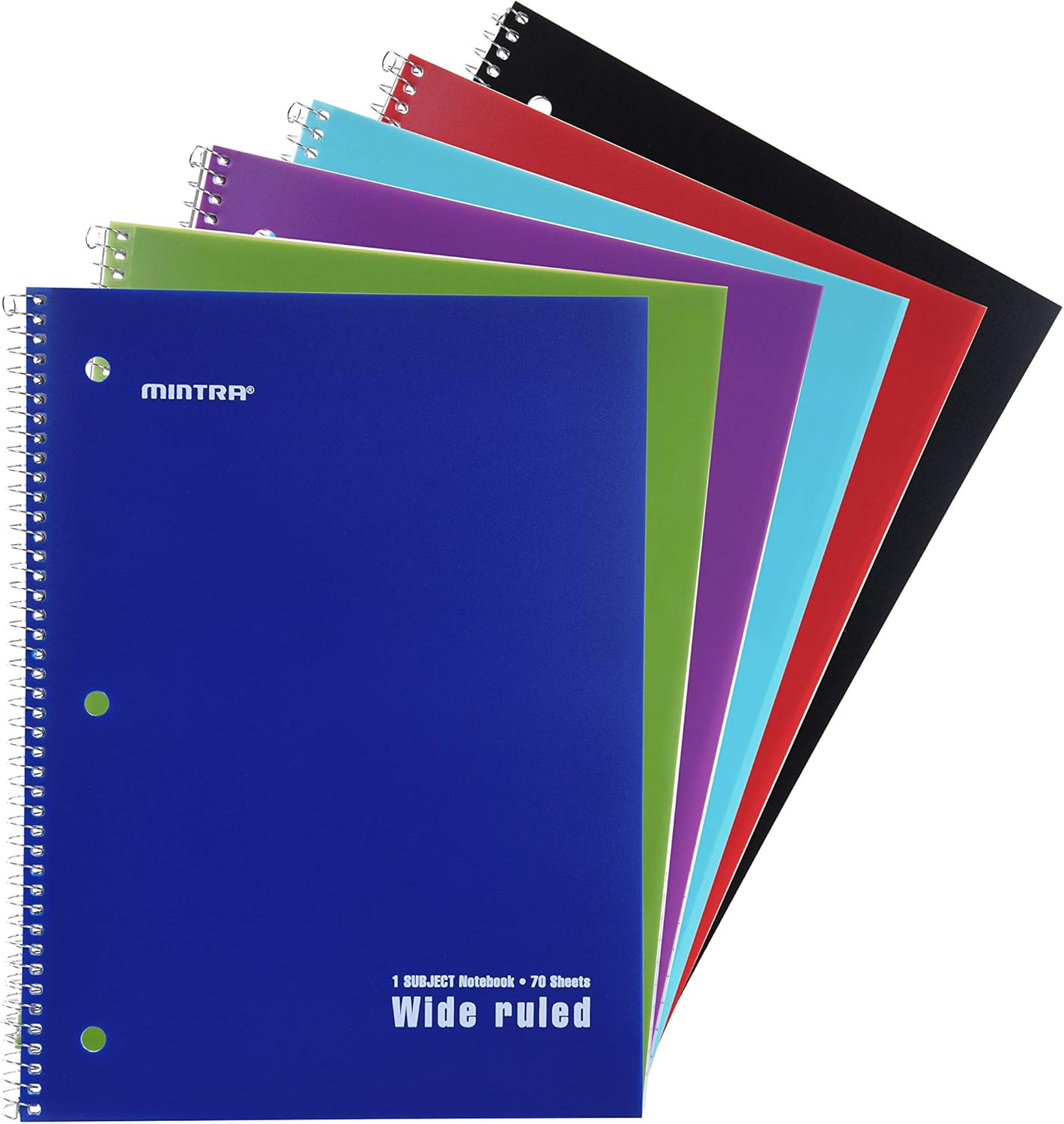 Mintra Office Spiral Notebooks (Poly Cover - Wide Ruled, 24pk (4-6pks))