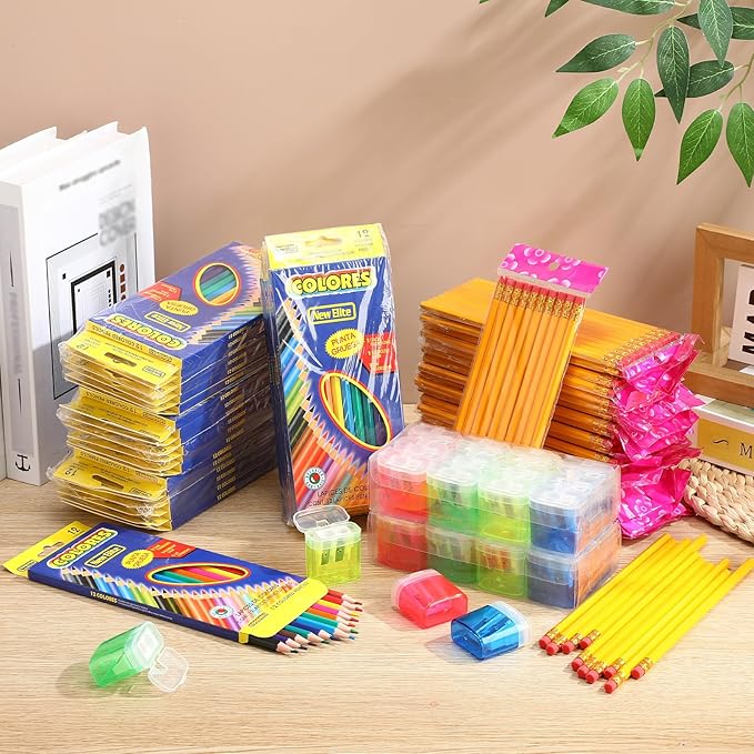 48 Set/1004 Count Operation Christmas Items Bulk for Student Include 576 Count Colored Pencils 480 HB Pencils 48 Pcs Manual Pencil Sharpeners with Lid for Art Classroom School Stationery