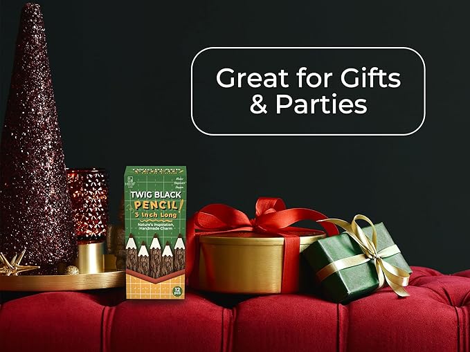 BSIRI Black 3 Inch Wood of 12 in Pack Tree Bark Pencil Favors in Wooden Rustic Twig Pencils Unique Camping Gifts Decorations Party Supplies Novelty Gifts Natural Kid