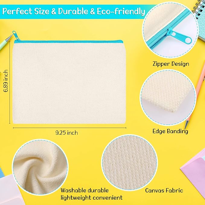 Shappy 40 Pcs Canvas Zipper Pouch Bags Pencil Pouch Canvas Makeup Bags Blank Pencil Case Cotton Cosmetic Case for Travel DIY Craft (9.25 x 6.89 Inches,L)