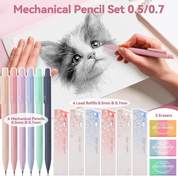 61 PCS Aesthetic School Supplies with Cute Pencil Case, Pastel Highlighters, Gel & Erasable Pens, Mechanical Pencils, Refills, Complete Essentials Stationery Kit for Students (Pink)