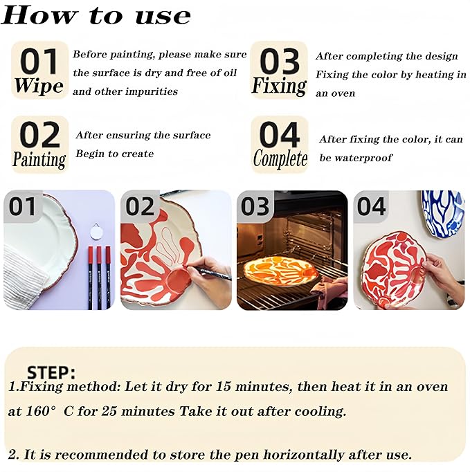 Permanent Marke Ceramics Pens 12 Colors Porcelain Paint Brush Pen for Both Glazed and Unglazed Ceramics Christmas Decoration Wine Markers