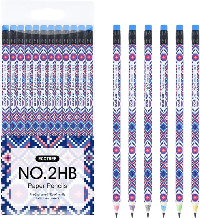 ECOTREE Pencils #2 Pre-Sharpened Pencils for Kids Number 2 Pencil with Erasers for School, Writing, 12 Count