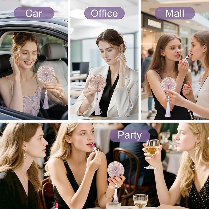 Compact Mirror, Pocket Mirror, Portable Travel Makeup Mirror, Small Lightweight Slim Handheld Mirror for Purse/Handbag/Wallet, Cosmetic Beauty Mirror with Storage Cover, Cute Mini Size Vanity Mirror