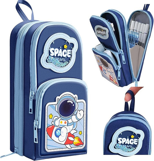 Blue Cute Pencil Case for Boys & Large Zippered Pen Pouch Organizer with Aesthetic Design Kids School Supplies canvas Marker Bag Travel Stationery Box back to School Gift for Boys (blue)