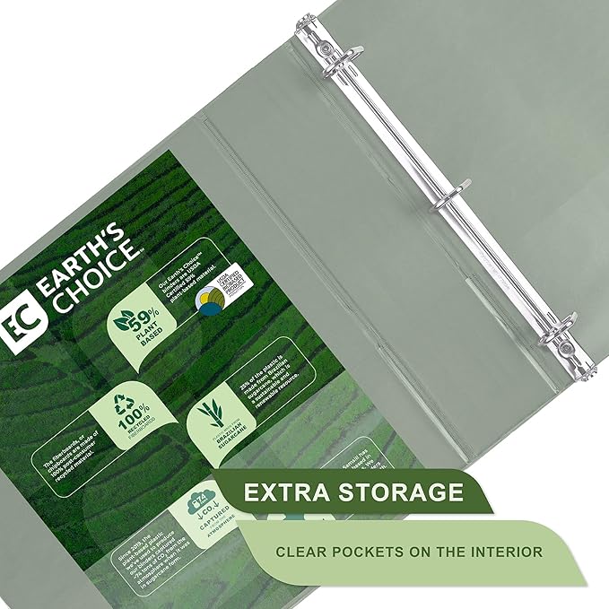 Samsill Plant-Based 3 Inch Durable D-Ring, Made in USA, View Binder, Eco-Friendly, USDA Certified Biobased, 2 Pack, Sage Green