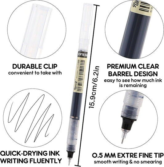 RIANCY 12 Pack Black Liquid Ink Rollerball Gel Pens, 0.5mm Extra Fine Point Tip, Smooth Writing Quick Drying No Smear No Bleed for Journaling, Drawing, Sketching, School Notes & Art Supplies