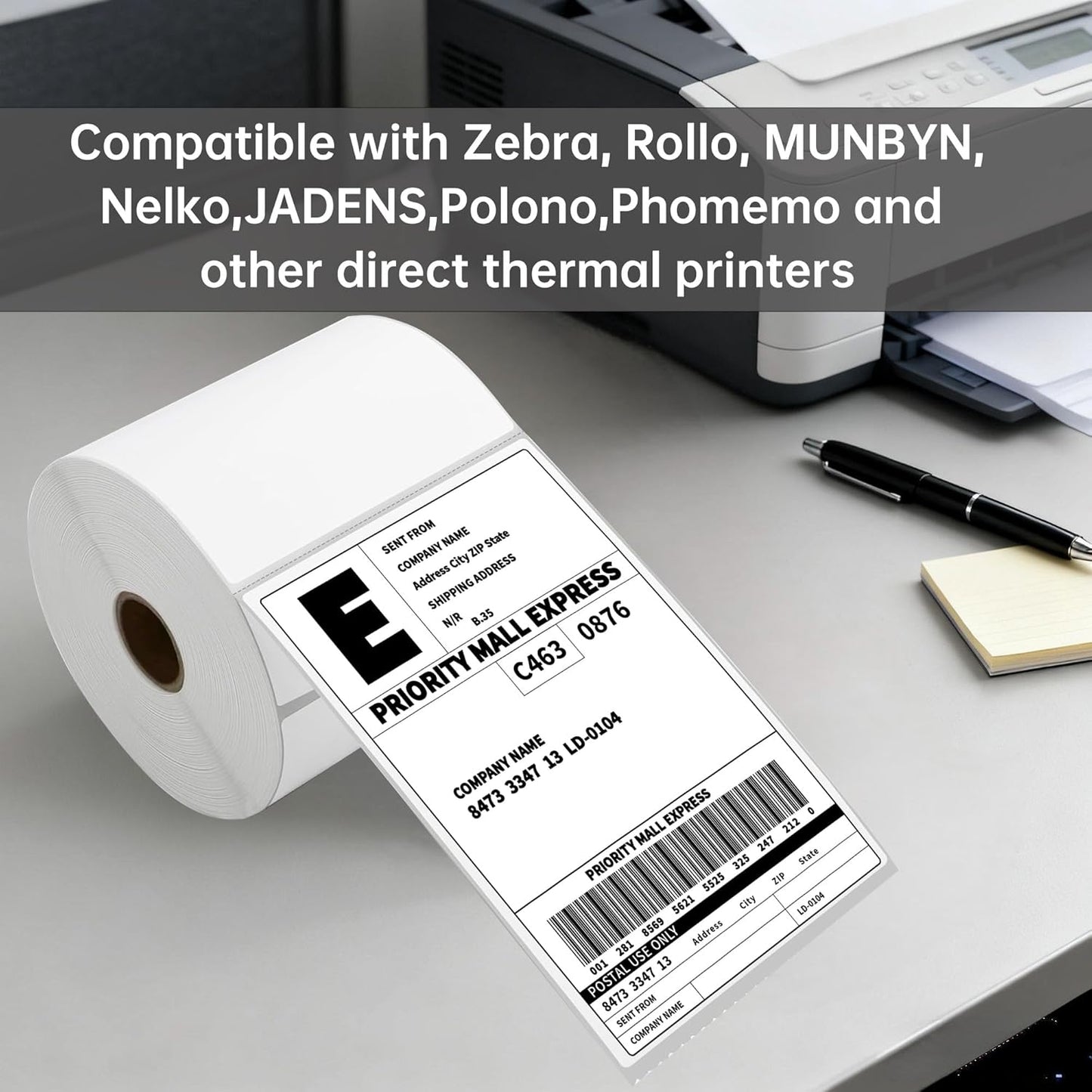 HUOJI 4x6 Direct Thermal Shipping Labels, 4 Rolls 2000 Labels, Compatible with Rollo, Zebra, MUNBYN Printers, Commercial Grade