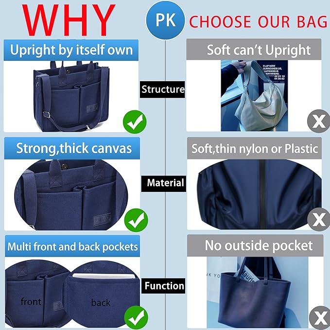 Tote Bag for Women With Compartments,Large Canvas Tote Women's Purse Crossbody Bags Work Laptop Book Bag Satchels Handbags